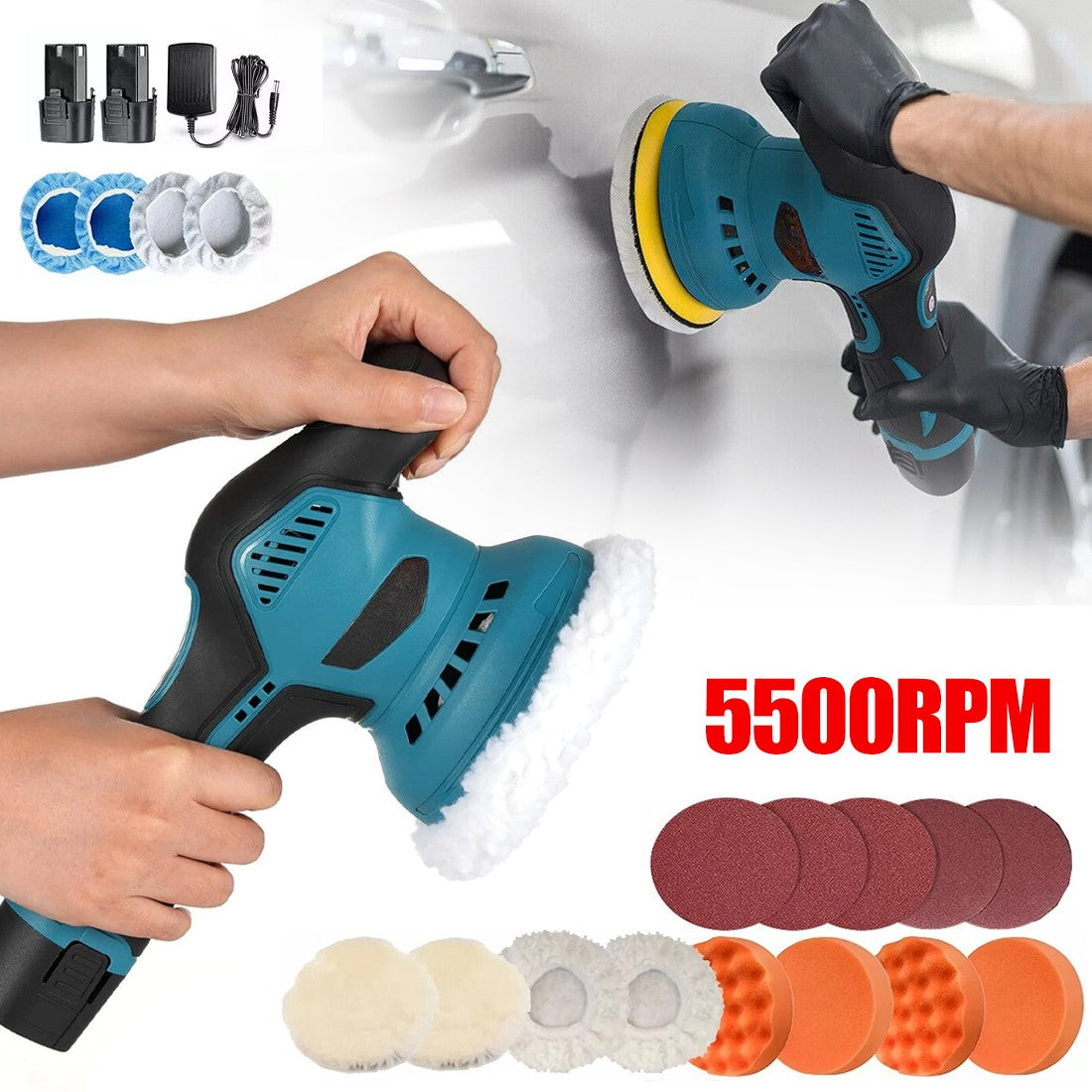 12V Battery Car Polisher Kit Set Cordless Rotary Buffer Polishing Machine Sander