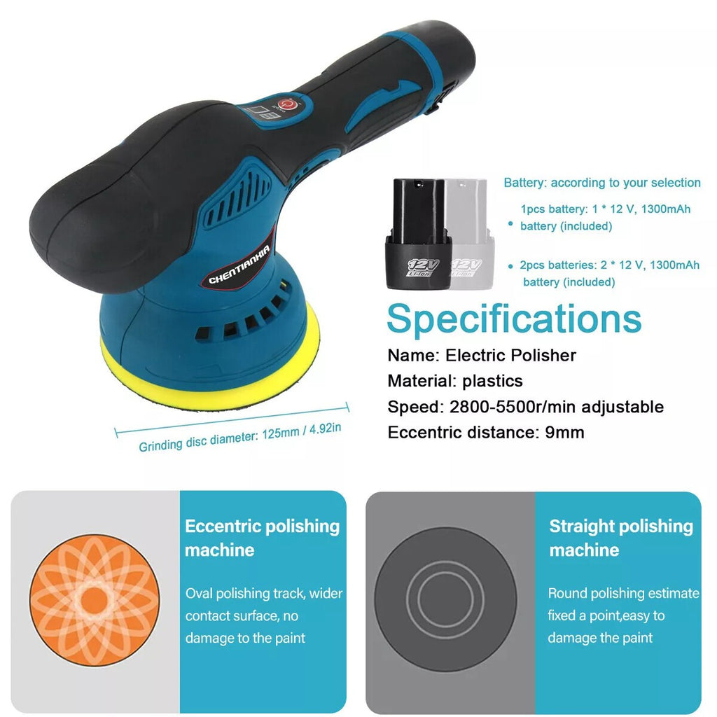 12V Battery Car Polisher Kit Set Cordless Rotary Buffer Polishing Machine Sander