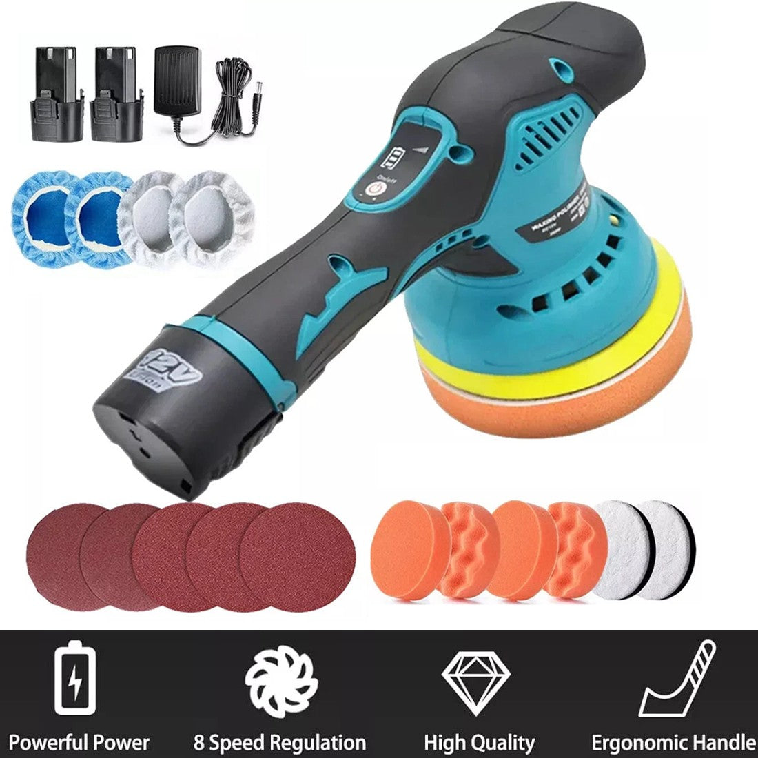 12V Battery Car Polisher Kit Set Cordless Rotary Buffer Polishing Machine Sander